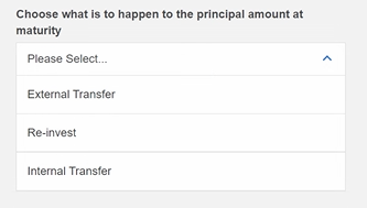 Police Credit Union Online Banking platform screenshot. Choose what is to happen to the principal amount at maturity: External Transfer, Re-invest, or Internal Transfer.