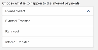 Police Credit Union Online Banking platform screenshot. Choose what is to happen to the interest payments: External Transfer, Re-invest, or Internal Transfer.